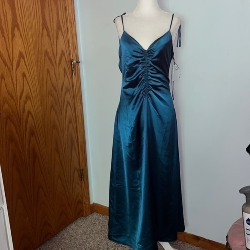 NWT Jason Wu satin teal blue dress size large maxi cross back